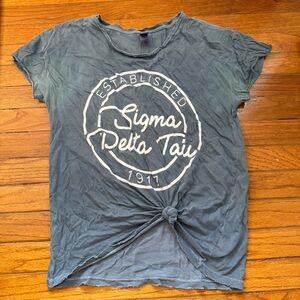Sigma Delta Tau Blue/Gray Sorority Distressed Tee